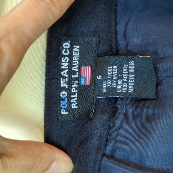 Polo Jeans Co Ralph Lauren Wool Blend Nautical Button Mini Skirt Navy Blue 6 - Picture 5 of 6